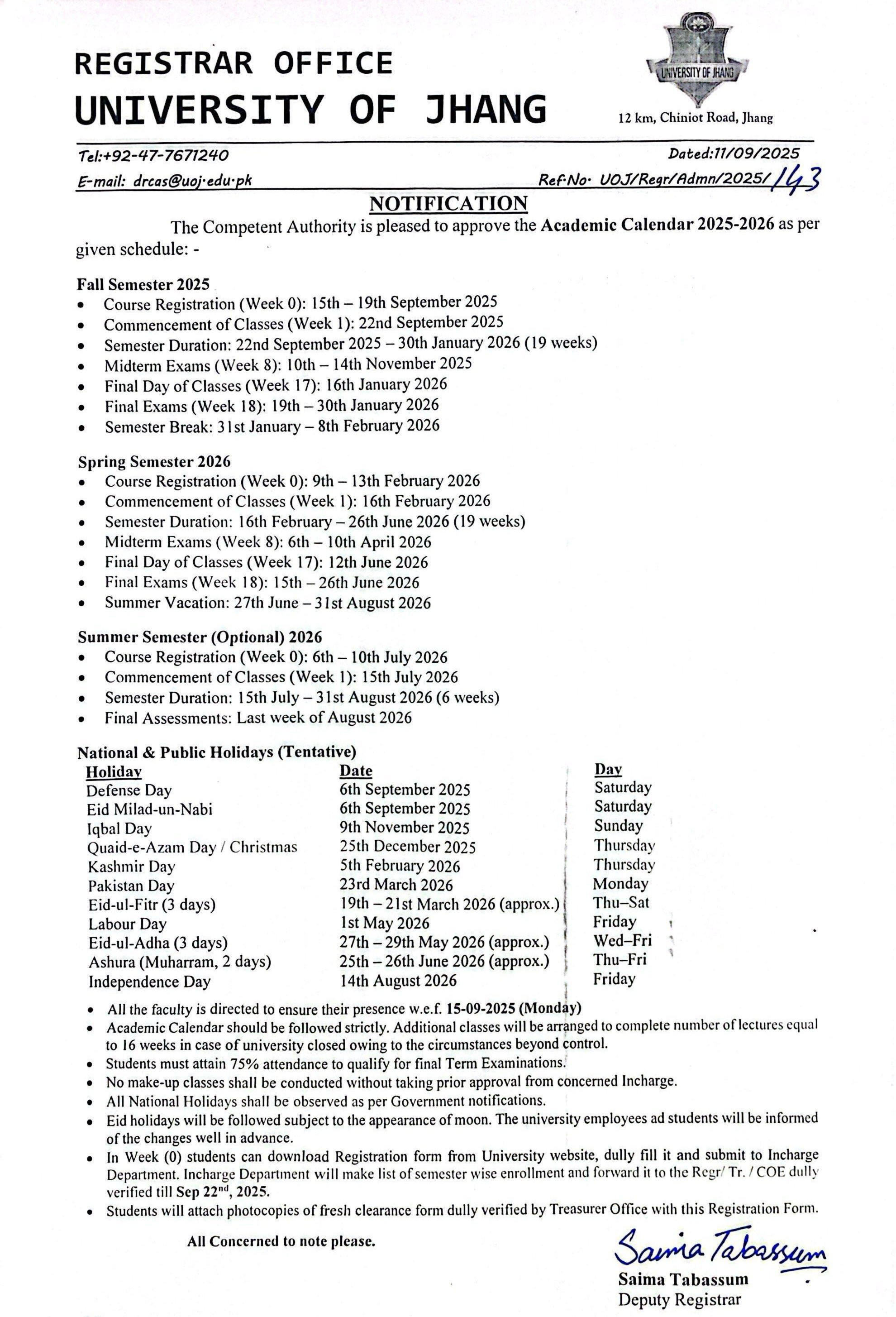 Academic Calender 2025-2026